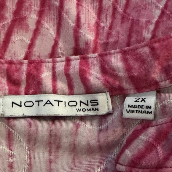 Notations 2X Women's Sleeveless Top Pink White Striped Henley Tank Stretch - Picture 5 of 7